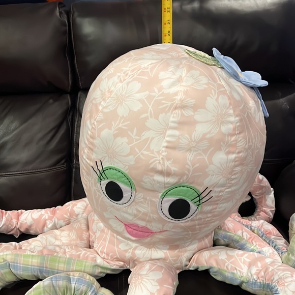 Jumbo Pottery Barn Kids Pink Octopus Plush Floral Plaid Stuffed Animal - Picture 2 of 7